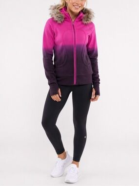 Rare Lululemon Scuba Hoodie Jacket Fur Paris Pink/Black Ombre 2011 Size 4